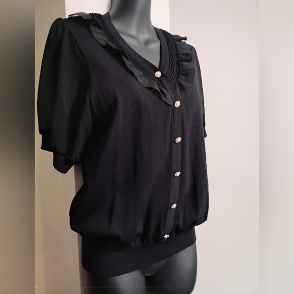 Victorian Grandmacore Witchy Elegant Black Blouse with Button Details - Picture 2 of 11
